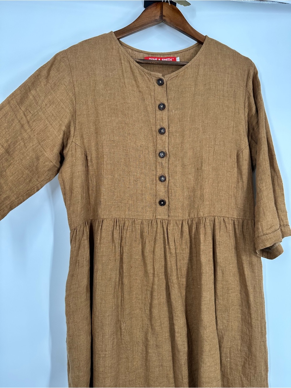 PYNE & SMITH European Flax Linen No.14 Full Length Pocket Dress Caramel Size L - Picture 10 of 16